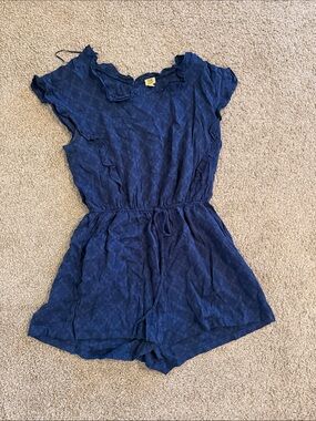 True Craft Navy Blue Ruffle Sleeve Romper